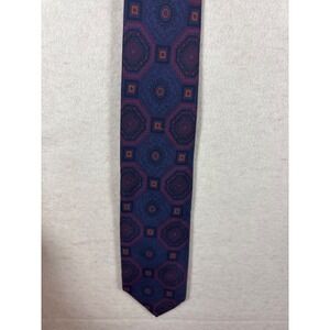 Brooks Brothers Mens Silk Tie Blue Hexagon Pattern Made In USA